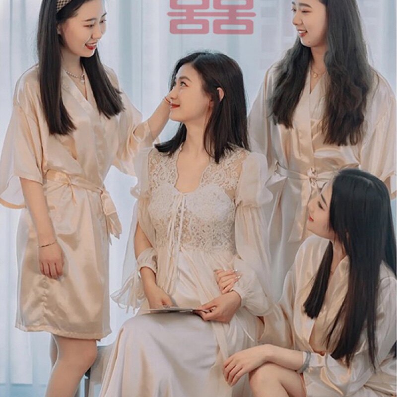 II. WEDDING GOWN BRIDE BRIDESMAID GROUP SISTERS ICE SILK WEDDING PAJAMAS NIGHTGOWN BATHROBE SUMMER THIN STYLE