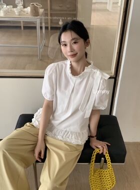 2026夏季新款时尚气质甜美木耳边短袖衬衫女洋气百搭显瘦上衣潮