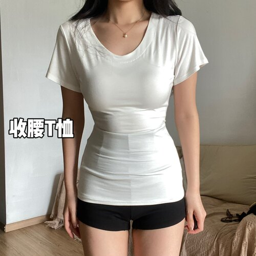 氧气辣妹收腰短袖T恤显瘦夏季收腰修身薄款打底辣妹