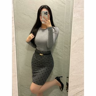 纯欲风ins女复古高腰显瘦植绒含腰带波点中长款 包臀半身裙性感女