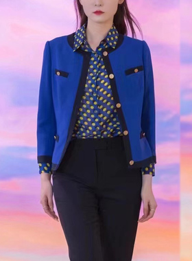 white collar白领女装新款宝蓝小香风八分袖上衣BAOLMA23-601