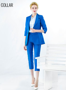 白领上青孔雀兰丝毛西服领两粒扣八分袖一手长上衣GNBJ19-650