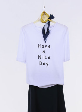 white collar丝光棉圆领宽松短袖T恤SIGMIAN23-210