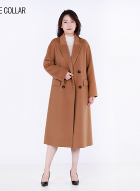 white collar驼色羊毛羊绒戗驳领双排扣插肩大衣OL-NIN03A901