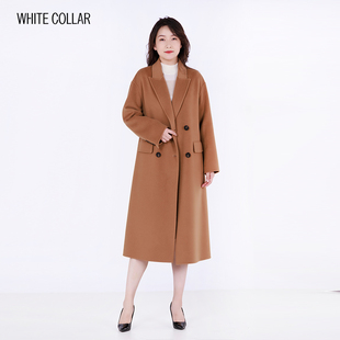 white NIN03A901 collar驼色羊毛羊绒戗驳领双排扣插肩大衣OL