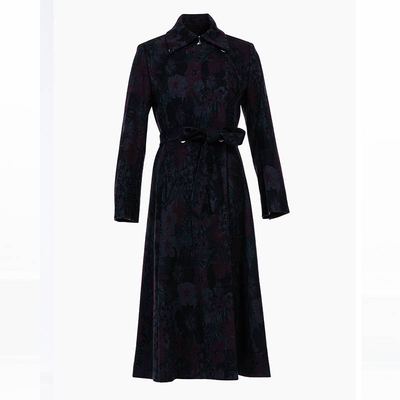 白领翻边系带长羊毛过膝大衣