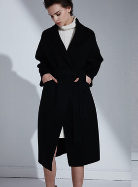 白领羊毛双面立翻领系带下摆侧开叉长款大衣 GNBJ17-LOV901H