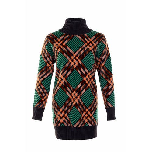 白领深绿黄格羊毛混纺一手两翻领