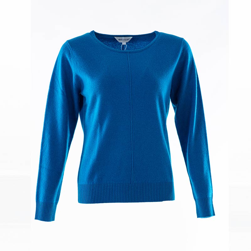 白领羊绒圆领竖拼线长袖套衫