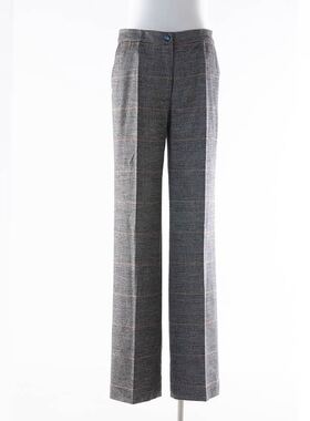 白领驼绒格宽腿直筒长裤  QCTR21-1