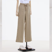 K.UU本白卡其色仿麻松紧抽绳明线阔腿裤 FANGM05K01