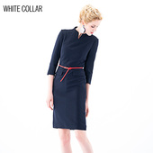 白领女装 301 HEISQLS19 上青亮丝爬领后拉链七分袖 长连衣裙