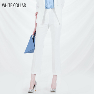 白领女装春夏白色亮丝瘦腿直筒长裤职业休闲西装裤子 CAISELS20-2