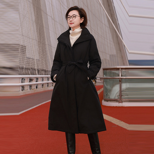 GAD05A901 鹅绒服E white collar黑色立领暗门襟按扣系带长款