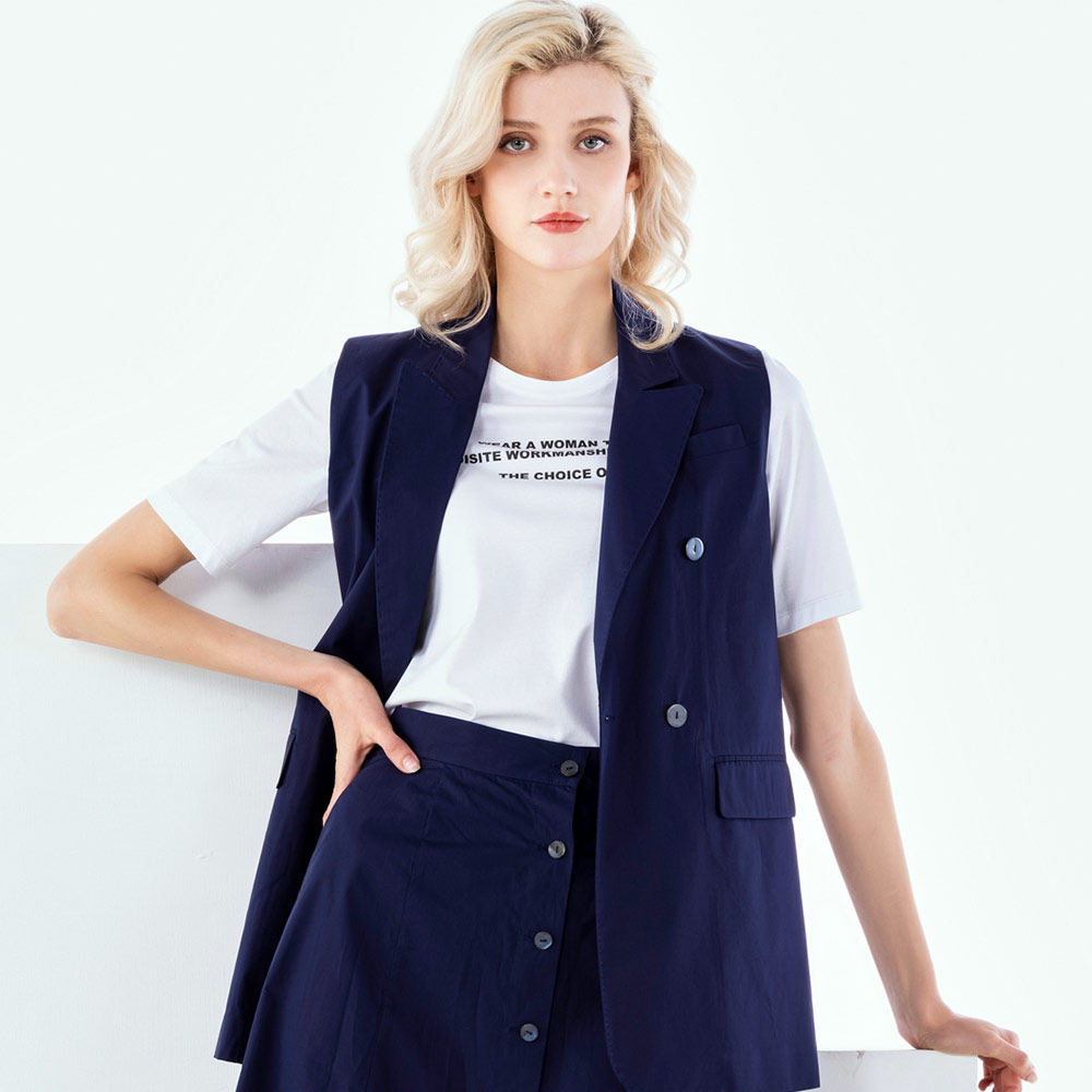 白领女士夏季白色丝光棉印长句英文圆领短袖T恤SIGMIAN21-215