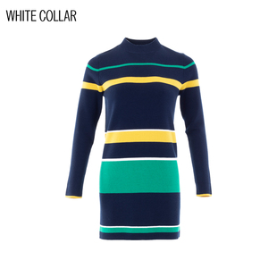 WOO19 261 套衫 白领上青黄绿条绵羊毛立领一手长长袖