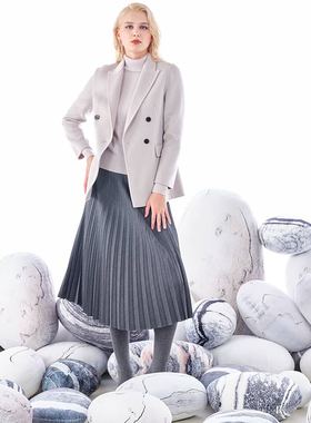 白领岩石灰羊毛双面戗驳领双排扣长袖上衣  GNBJ21-LOV601