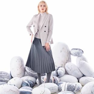 LOV601 GNBJ21 白领岩石灰羊毛双面戗驳领双排扣长袖 上衣