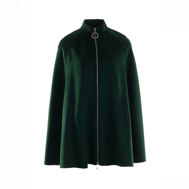 白领祖母绿羊毛波纹双面立领拉链斗篷gnbj19-lov506