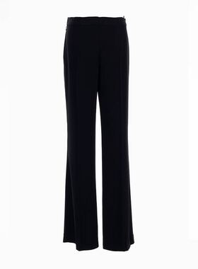 白领女装轻奢醋酸显瘦高腰垂感黑色微喇裤长裤 STA12-1