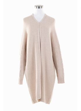 白领浅驼羊绒羊毛粗针V领系带大开衫LNCM19-500