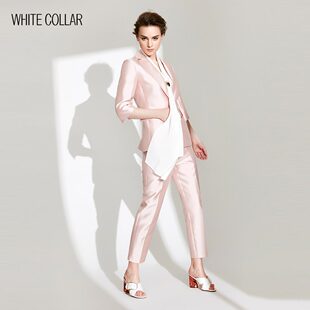 白领粉色丝毛西服领中袖 601 一粒扣上衣GNBJ17