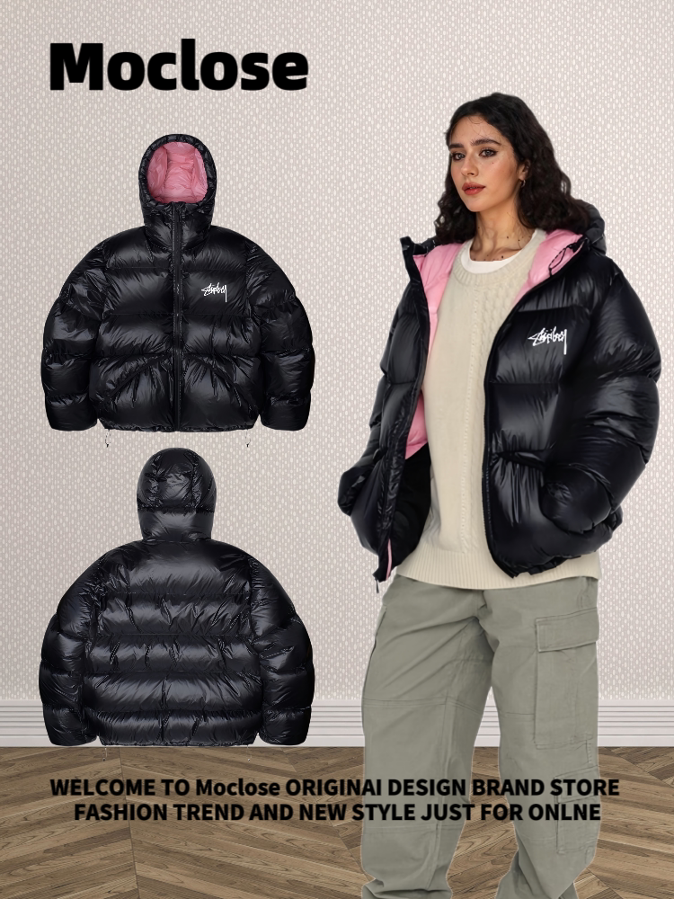 MOCLOSE STREET 야외 가을 겨울 자수 대비 색상 따뜻한 느슨한 남성 및 여성의 다목적 빵 다운 재킷