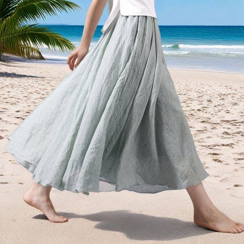 森女文艺棉麻半身裙女夏季2025新款高腰显瘦禅意风a字亚麻大摆裙