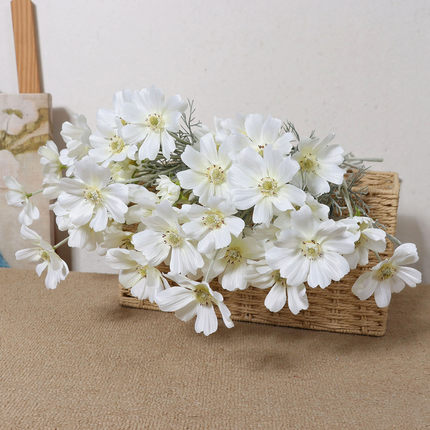多头白色波斯菊仿真花轻盈点缀花束小清新高级感绢花家居装饰摆件