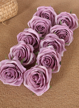 10朵紫色仿真玫瑰花头 蛋糕装饰diy高品质绢花帽子鞋子搭配假花朵