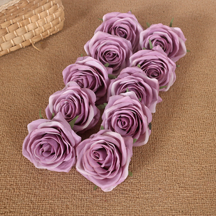 10朵紫色仿真玫瑰花头 蛋糕装饰diy高品质绢花帽子鞋子搭配假花朵