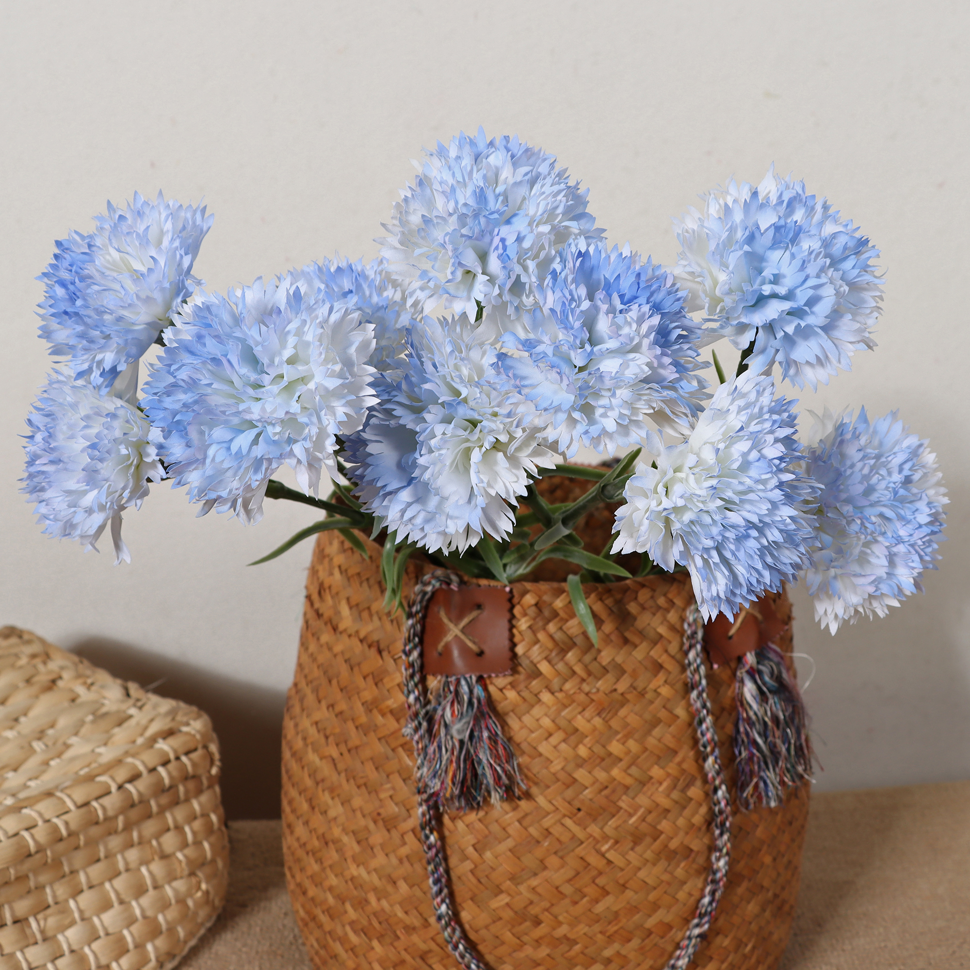 单支碎冰蓝手感逼真康乃馨仿真花