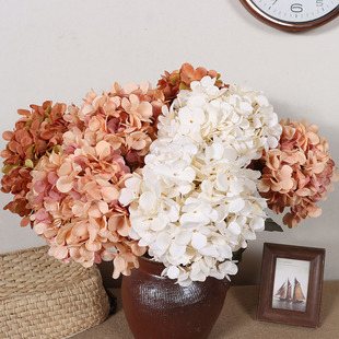 单支复古秋色褐色大朵绣球花仿真花影楼拍照道具商场软装搭配假花