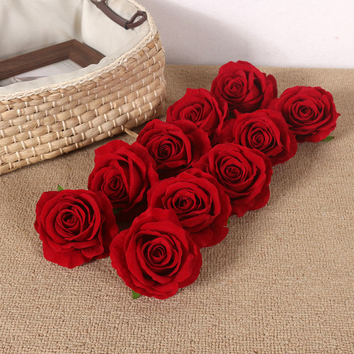 大红色绒布高品质玫瑰花头仿真花