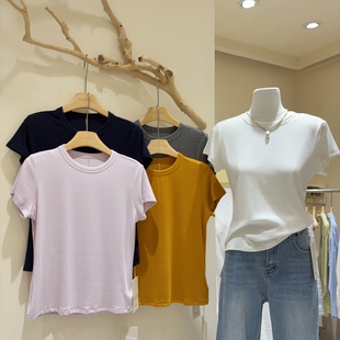 Wan能T恤衫！2026春夏季正肩小版修身T恤上衣后背小马刺绣打底衫