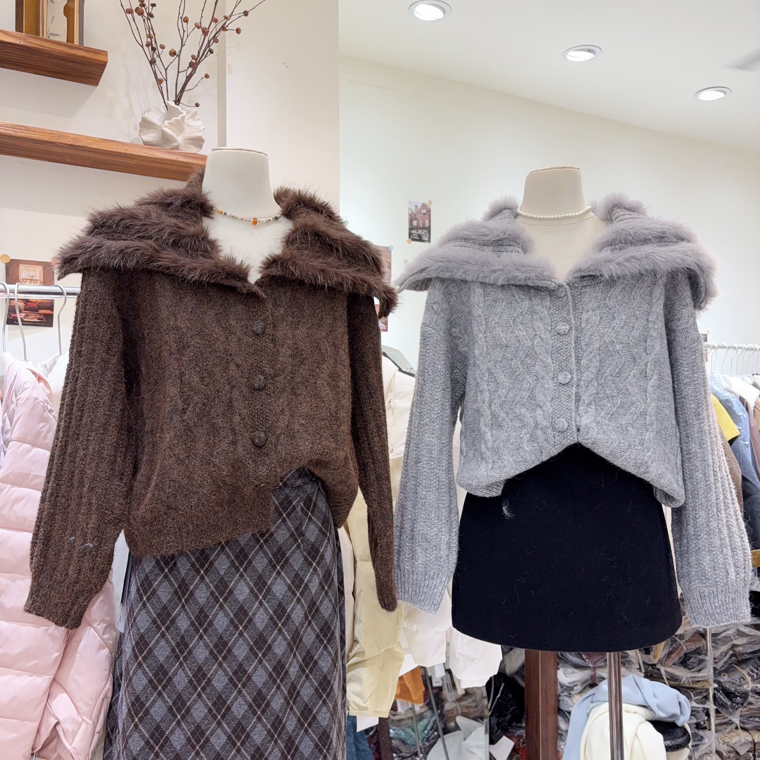 韩系ins潮款海军领毛毛边麻花毛衣外套单排扣上衣针织衫厚实保暖