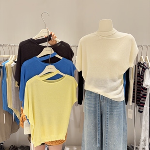 显瘦上衣轻薄透气冰丝针织小衫 韩系纯欲风挂脖露肩针织衫 女蝙蝠袖