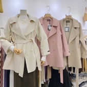 店长推荐 双排扣细闪羊毛呢大衣女显瘦保暖双面呢小个子外套风衣