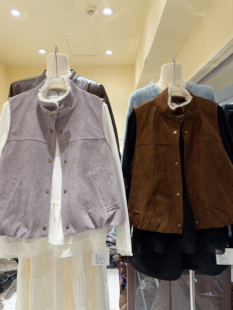 柔软细腻毛毛领鹿皮绒马甲外套女加棉保暖坎肩背心工装风叠穿立领