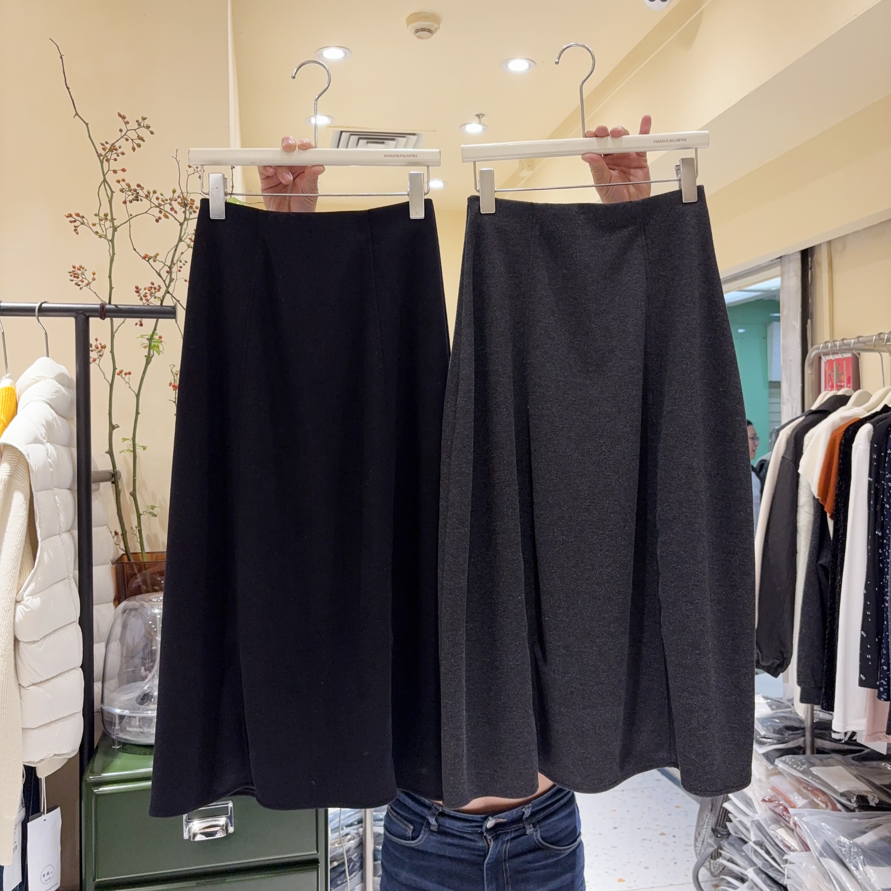 高级感羊毛花苞裙八角型半身裙秋冬中长款双面呢降落伞摆半身裙女