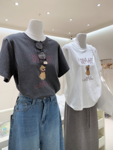 韩国东大门2026春装字母小狗印花T恤衫女短袖宽松纯棉T恤上衣洋气