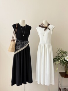 气质长裙大弹力百搭内搭裙配丝巾 背心连衣裙女修身 入夏神裙 无袖