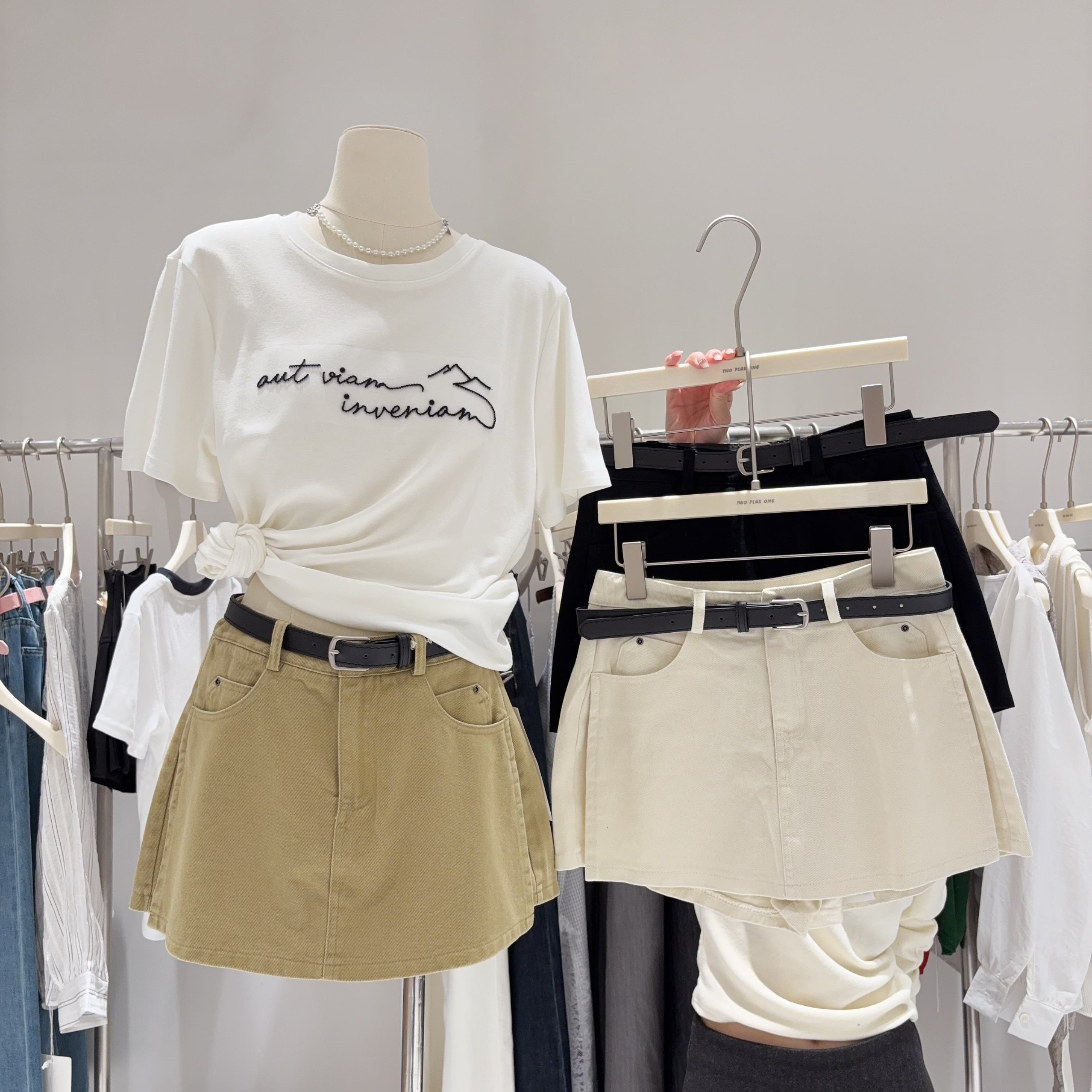 韩国东大门 配腰带洗水棉牛仔短裙女高腰裙裤春夏百搭A字裙显瘦