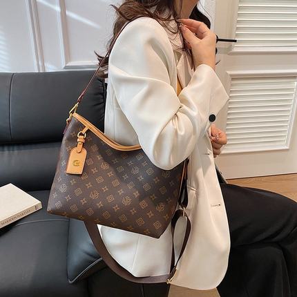 大容量复古托特包包女2025新款老花女包休闲购物袋通勤单肩斜挎包