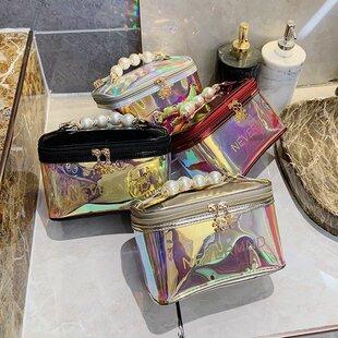 高颜值随身化妆包女便携式 高级感化妆品收纳包珍珠洗漱包 手提小款
