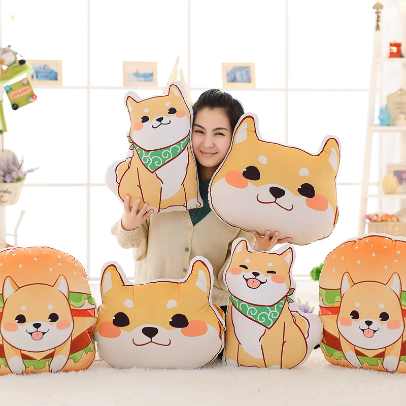 卡通印花汉堡柴犬靠垫毛绒玩具
