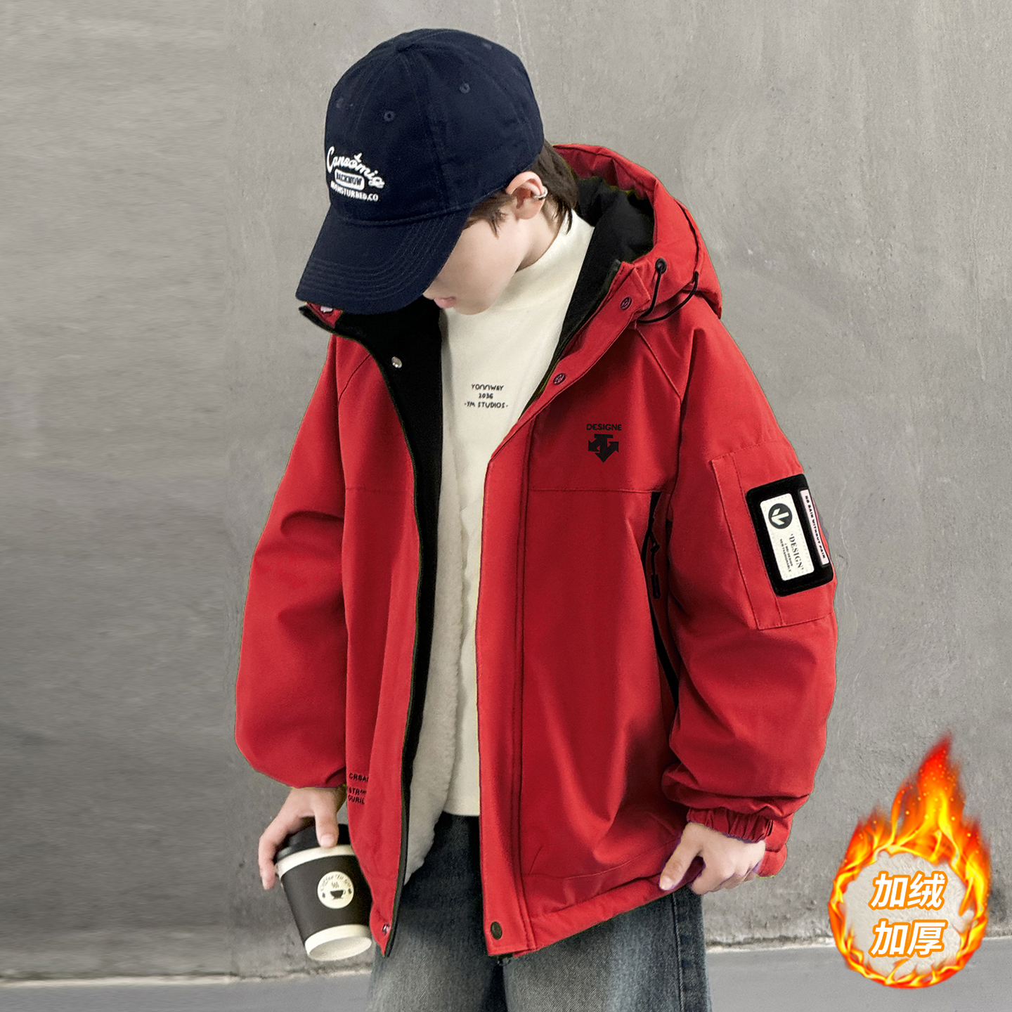 男童冬季加绒派克服加厚外套潮