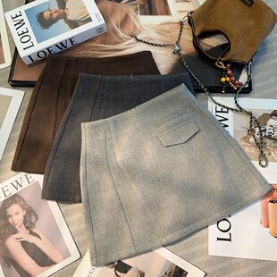 韩版显瘦毛呢A字裙短裙不规则秋冬款时尚半身裙