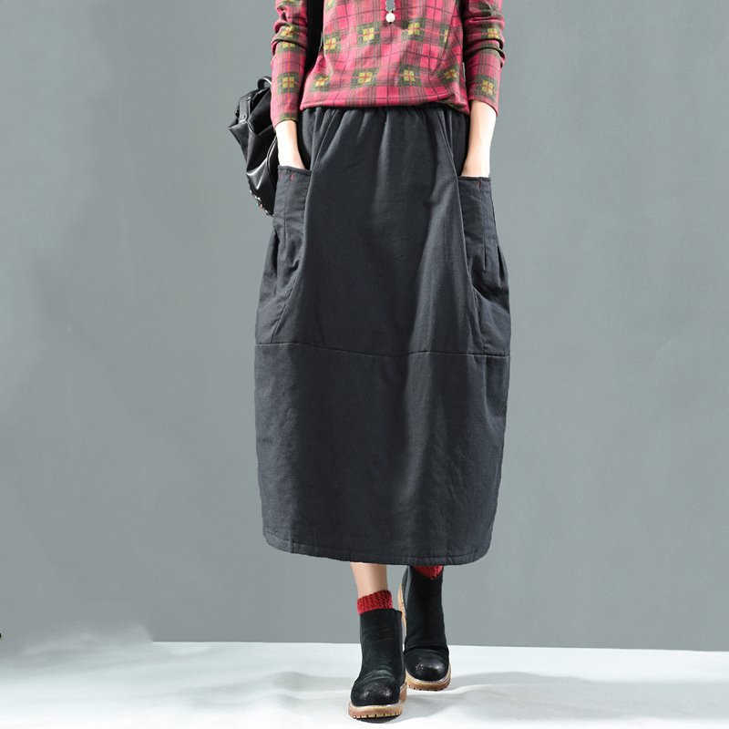 中式新款100%纯棉宽松大码复古文艺百搭减龄遮肉中长款a字半身裙