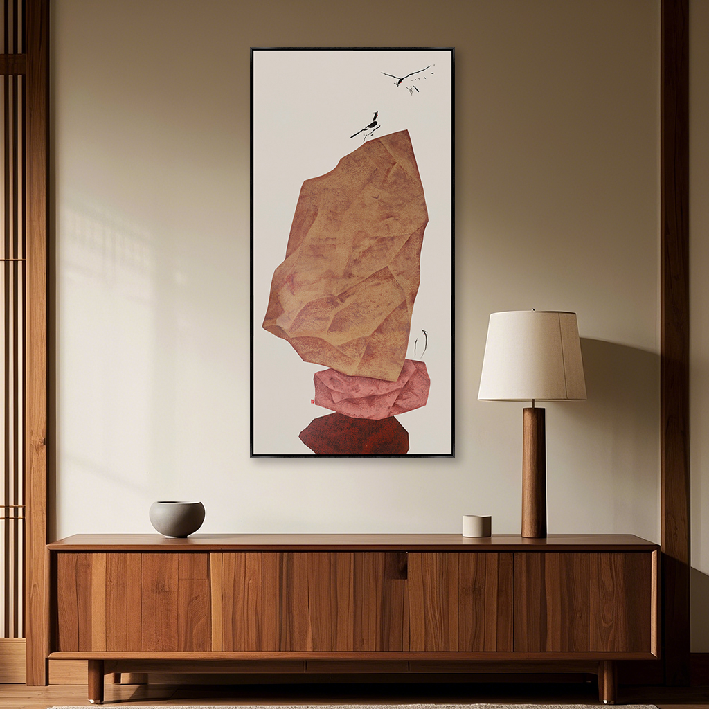 新中式时来运转客厅装饰画抽象艺术石头玄关挂画书房茶室禅意壁画图片